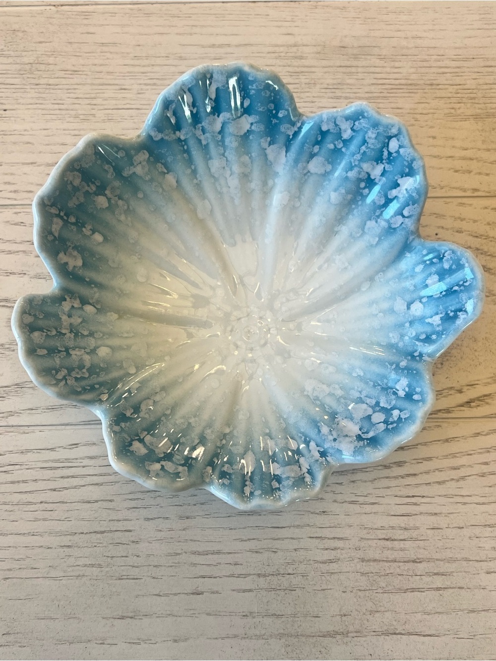 Handcrafted Blue and White Floral Shaped Ceramic Footed Bowl